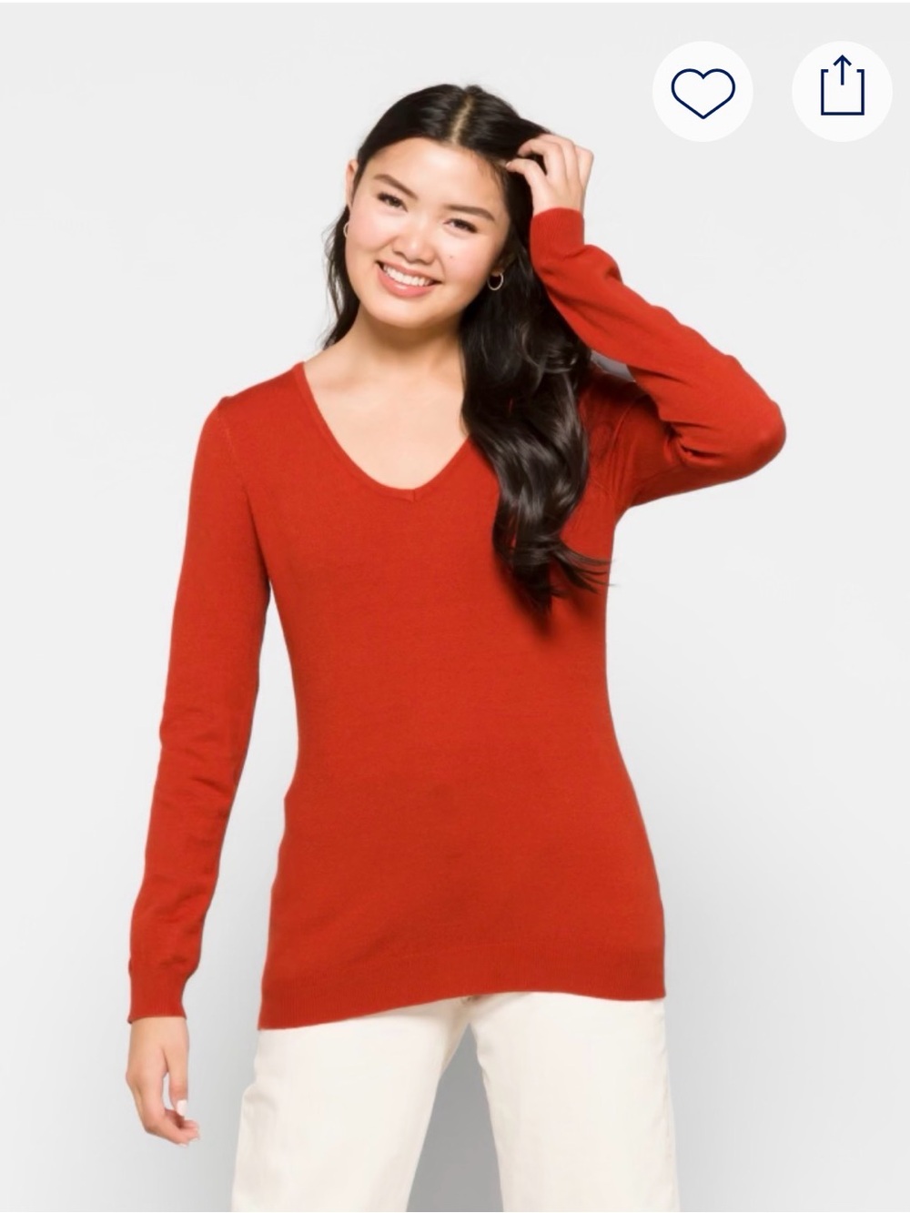Women's V-Neck Lightweight Sweater in Brick Red